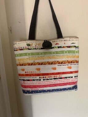 Striped Multicolor Cotton Tote or Bucket Bag - No Brand